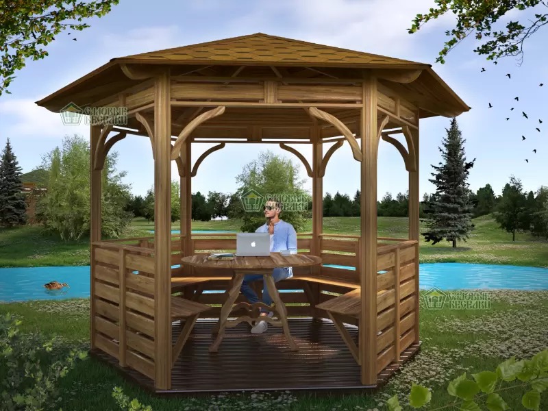 Беседка 6×6 из бруса «Форпост», Брус 150×150 мм, вид сбоку