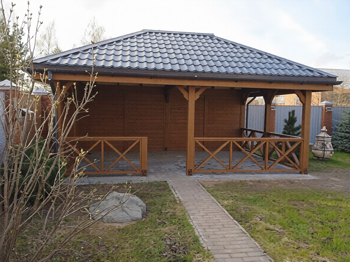Беседка из бруса с односкатной крышей «Восточная», 12 м², деталь конструкции из бруса